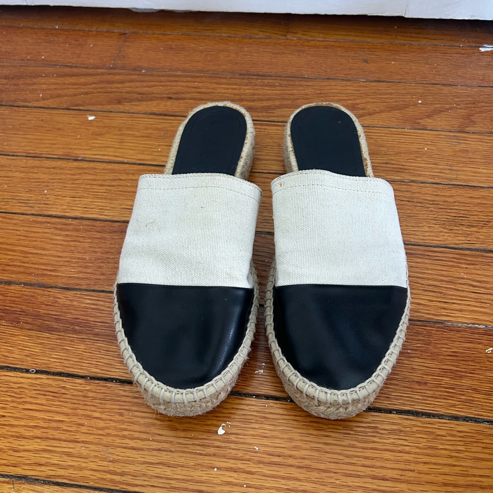 Women's Black and Cream Espadrille Mules